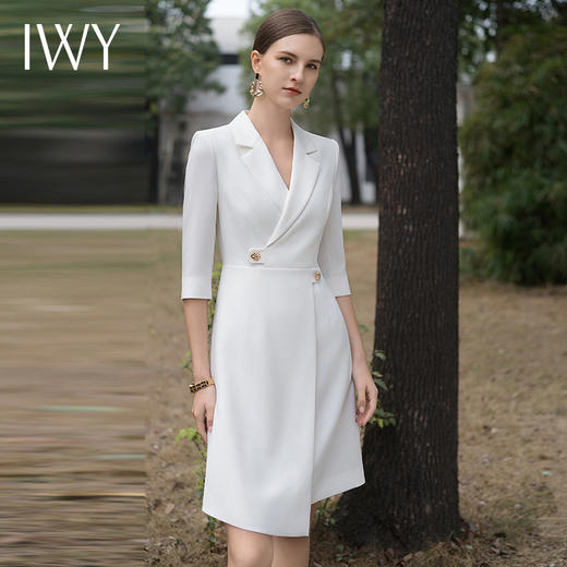 IWY/高端职业白色连衣裙女裙子夏季薄款西装裙主持人医美咨询师工作服Q1106 商品图1