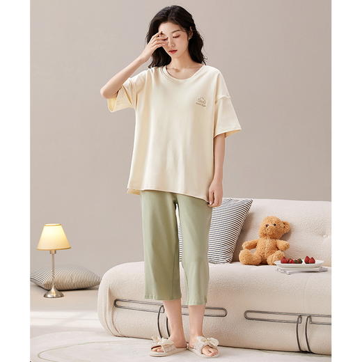 慢醒素色可外穿家居服-女款（带胸垫） 商品图1