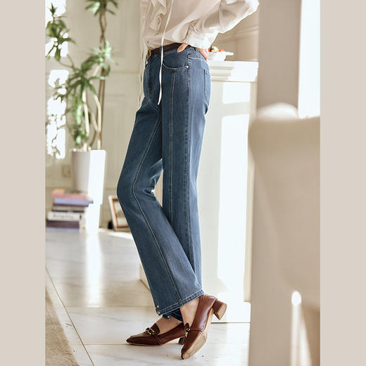 OLrain欧芮儿蓝色牛仔裤女夏季2024年新款简约百搭显瘦微喇裤 商品图1