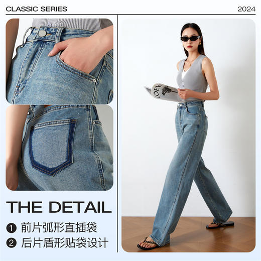 OLrain欧芮儿高腰牛仔裤女夏季2024年新款时尚直筒阔腿拖地裤 商品图4