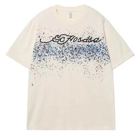 T253夏季破碎星空图案烫钻工艺潮流街头风国潮宽松个性短袖T恤