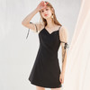 V领短袖黑色连衣裙女欧芮儿2019夏装新修身显瘦复古中长款A字裙 商品缩略图1