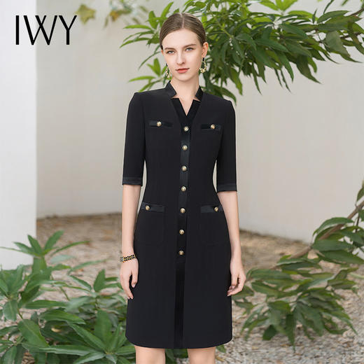 IWY/法式高端连衣裙女气质黑色双排扣西服裙子经理工作服面试装Q1101 商品图3