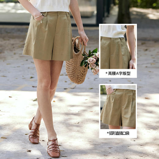 OLrain欧芮儿卡其色休闲裤女夏季2024年新款通勤高级百搭直筒短裤 商品图3