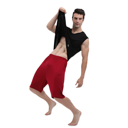 【家居服】男夏新家居休闲棉加肥大码宽松阔腿软软弹力宽肩T恤长裤家居套服睡衣 商品图2