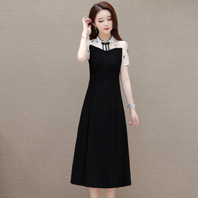 新中式国风连衣裙，拼结中长款改良旗袍裙QYM-LRX-SL28136-Y