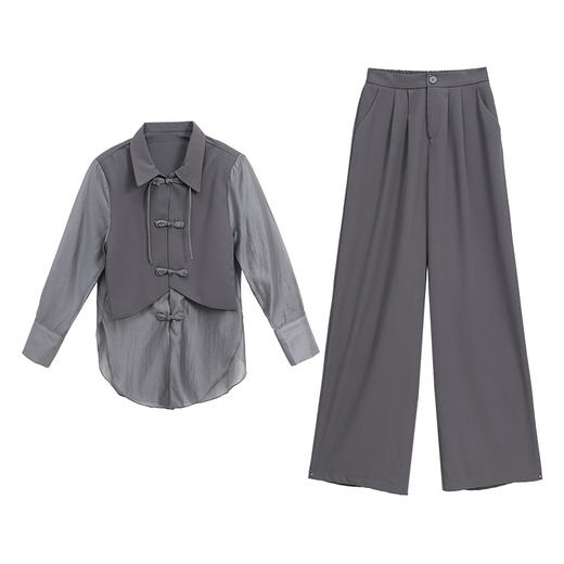 HRFS-8609夏季上新气质时尚新中式风拼接洋气减龄修身显瘦两件套裤 商品图4