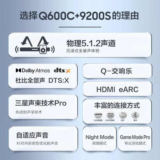 三星（SAMSUNG）HW-Q600C+SWA-9200S套装 5.1.2全景音效 无线蓝牙回音壁 Soundbar 条形音箱 家庭影院 商品图3