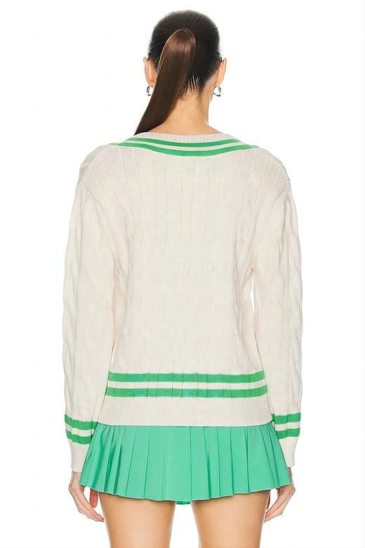 Sporty & Rich - Src Cableknit V-Neck Sweater - Cream/Clean Mint - 上衣 - 奶油色/薄荷色 商品图2