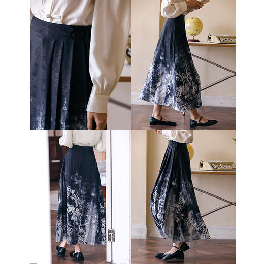 OLrain欧芮儿新中式半身裙女夏季2024年新款国风水墨印花马面裙 商品图3