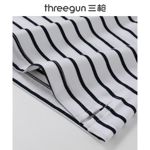 Threegun三枪 彩条冰泉棉印花圆领八分袖女衫-24380A011 商品图4