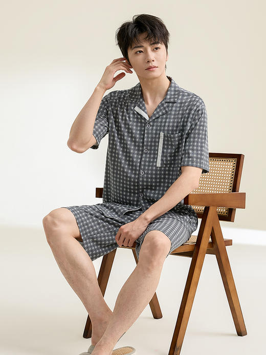 康妮雅男式短袖短裤开襟套装 商品图2