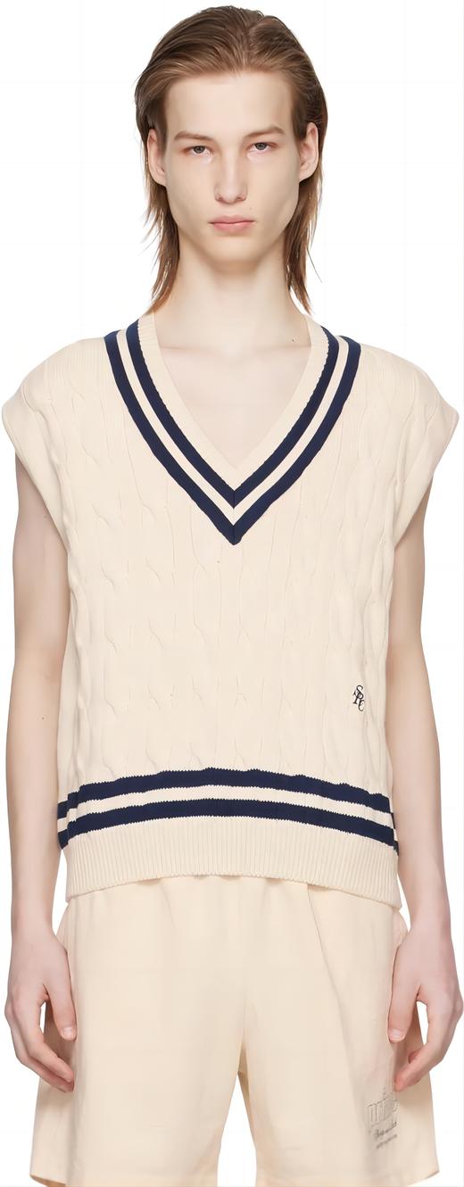 Sporty & Rich - Src Cableknit Vest - Cream/Navy - 背心 - 奶油色/深蓝色 商品图1