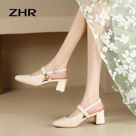 ZHR则则包头凉鞋2024新款时尚浅口单凉鞋网红ins百搭粗跟凉鞋软底 商品图6