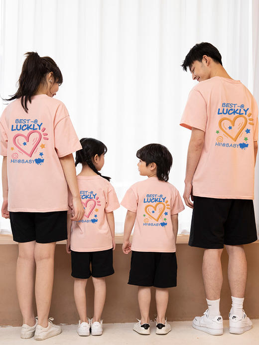 【新潮百搭亲子装！重磅220g】2024新品亲子装 家庭装一家四口夏季纯棉t恤短袖韩版母女宽松撞色 商品图1
