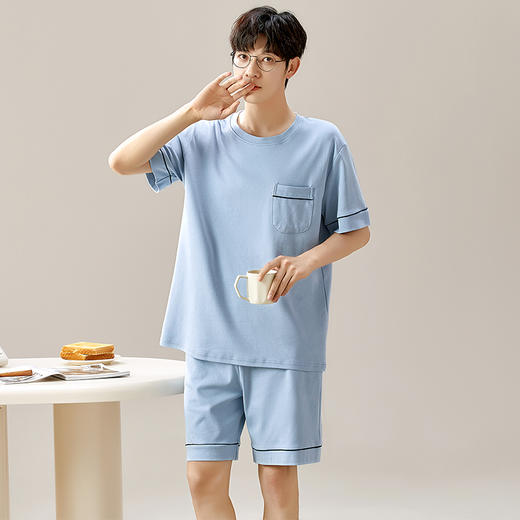 慢醒纯棉素色男款家居服-短款 商品图0