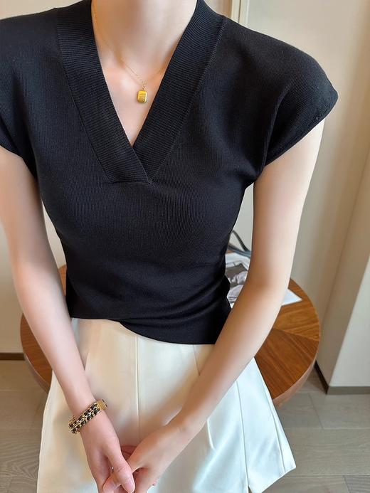 冰丝针织衫打底衫女薄款夏季新款V领时尚气质短袖修身飞飞袖上衣_HLY 商品图6