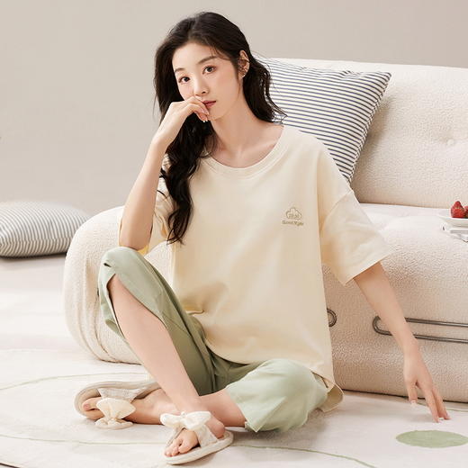 慢醒素色可外穿家居服-女款（带胸垫） 商品图0