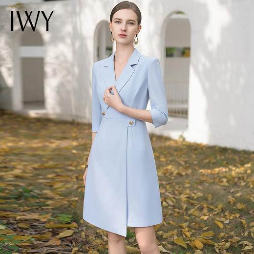 IWY/气质蓝色主持人连衣裙女职业装夏季套裙西装裙子高级感医美工作服Q1106 商品图2