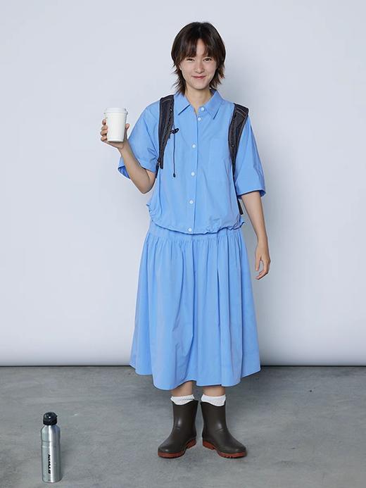 步履不停/4B41096C/复古百搭防蚊天蓝色松紧腰A字半裙伞裙 商品图4