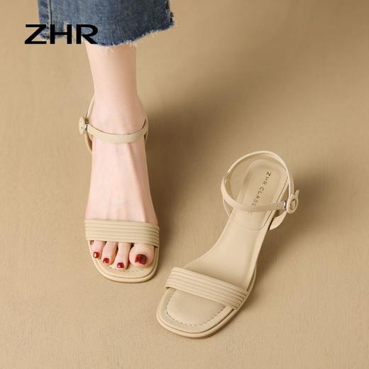 ZHR则则一字带粗跟凉鞋女2024夏季新款休闲百搭时装凉鞋通勤单鞋 商品图5