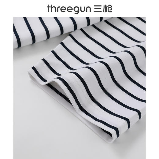 Threegun三枪 彩条冰泉棉印花圆领八分袖女衫-24380A011 商品图5