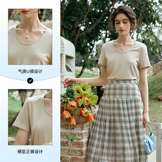 OLrain欧芮儿香草色短袖T恤女夏季2024新款时尚宽松正肩圆领上衣 商品图4