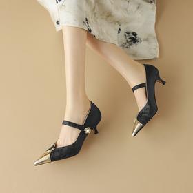 【预售5天】新中式国风玛丽珍单鞋，尖头拼色小猫跟一字带时尚女鞋NDXC&6552