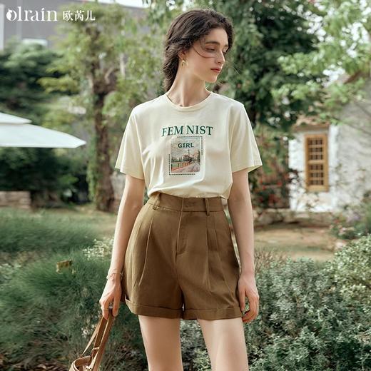OLrain欧芮儿法式短袖T恤女夏季2024年新款宽松圆领刺绣趣味短袖 商品图0