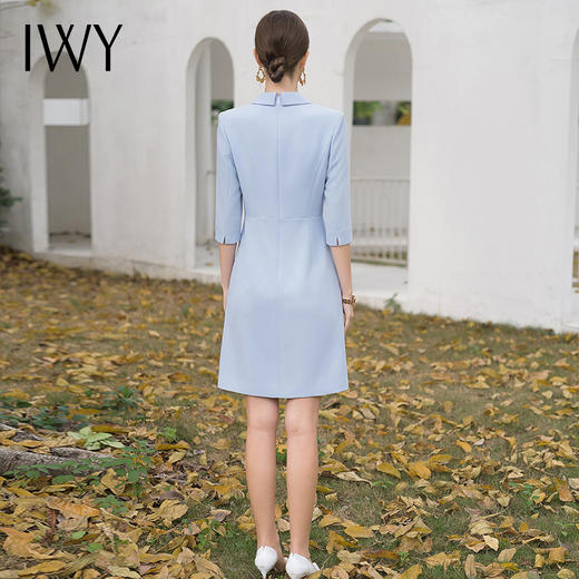 IWY/气质蓝色主持人连衣裙女职业装夏季套裙西装裙子高级感医美工作服Q1106 商品图4