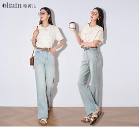 OLrain欧芮儿高腰牛仔裤女夏季2024年新款复古百搭宽松直筒长裤