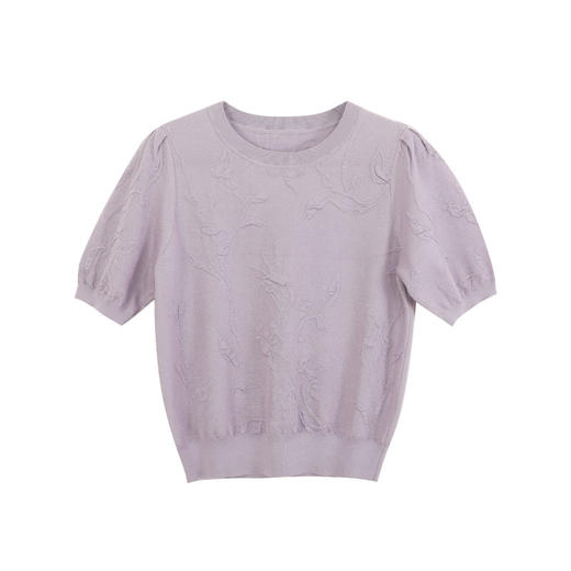 玳莎植物提花圆领针织衫女2024年夏季新款优雅轻薄天丝短袖上衣  EB33103 商品图4