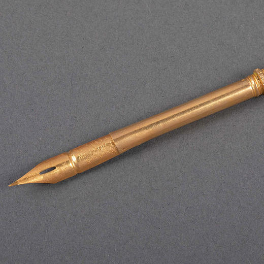 独角鹿西洋古董19世纪法国出品帝政风格银鎏金精雕三叶草纹饰古董蘸水钢笔 商品图1