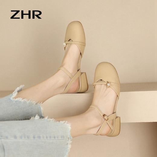 ZHR则则法式包头凉鞋女2024新款时尚百搭优雅气质单凉鞋珍珠甜美 商品图7