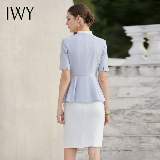 IWY/蓝色医美西装半裙女夏季薄款短袖职业套裙前台接待工作服olC1544+S1542 商品图4