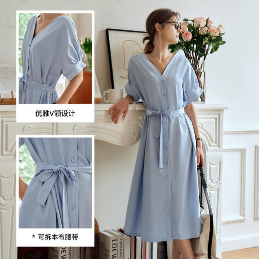 OLrain欧芮儿休闲短袖连衣裙女夏季2024年新款简约通勤高级感长裙 商品图2