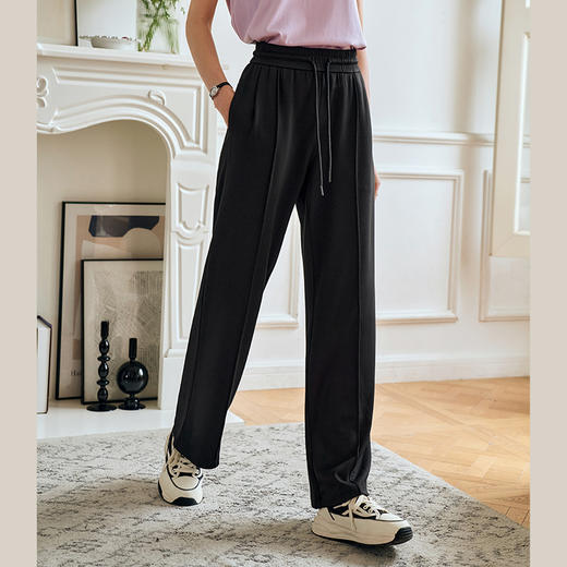 OLrain欧芮儿黑色直筒休闲裤女夏季2024年新款百搭显瘦垂感长裤 商品图1