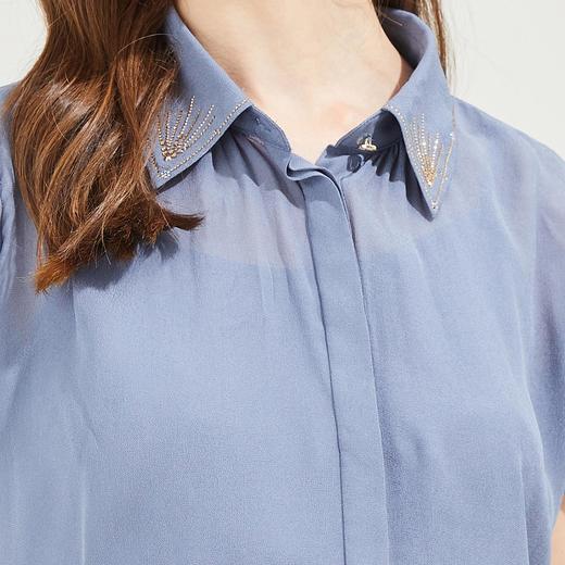 QF23A斯尔丽瑟俪2021秋季精致烫钻领型小小花苞袖女人味十足衬衣 商品图4