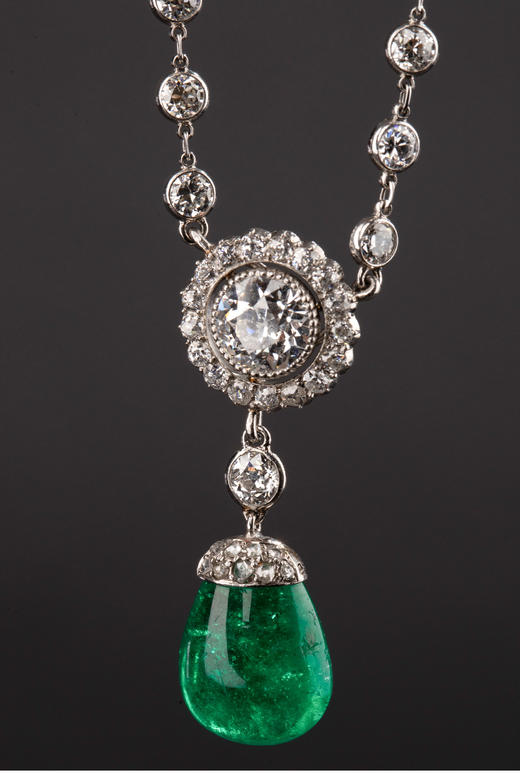 独角鹿西洋古董1910年代欧洲出品铂金镶嵌钻石祖母绿吊坠 商品图2