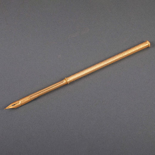 独角鹿西洋古董19世纪法国出品帝政风格银鎏金精雕三叶草纹饰古董蘸水钢笔 商品图0