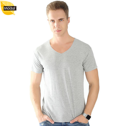 【无痕V领】莫代尔夏季新款加肥加大无痕V领短袖薄款加大号短袖男T恤家居半袖男士胖子 商品图0