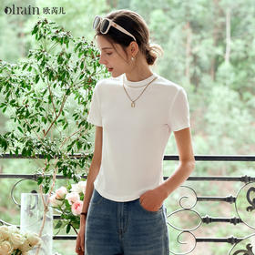 OLrain欧芮儿米白色T恤女夏季2024年新款简约天丝凉感短袖上衣