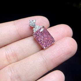 S925高碳钻吊坠-粉钻方形吊坠