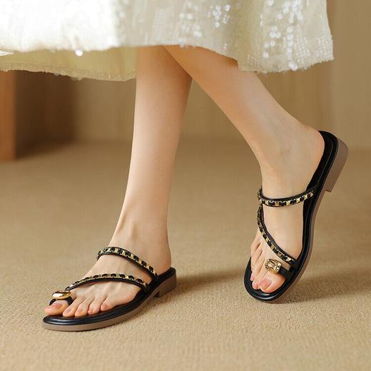【预售5天】休闲一字带拖鞋，法式链条小香风凉拖鞋HCYYHD&5263 商品图0