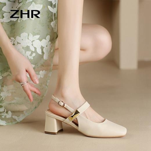 ZHR则则包头凉鞋2024新款时尚浅口单凉鞋网红ins百搭粗跟凉鞋软底 商品图7