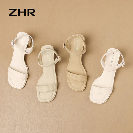 ZHR则则一字带粗跟凉鞋女2024夏季新款休闲百搭时装凉鞋通勤单鞋 商品图3