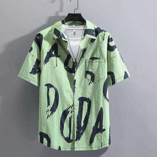 【超大码】【新款DFF】特大码男装胖子细条纹工装衬衫宽松加肥加大纯棉透气衬衣短袖潮男胖子男士半袖 商品图0