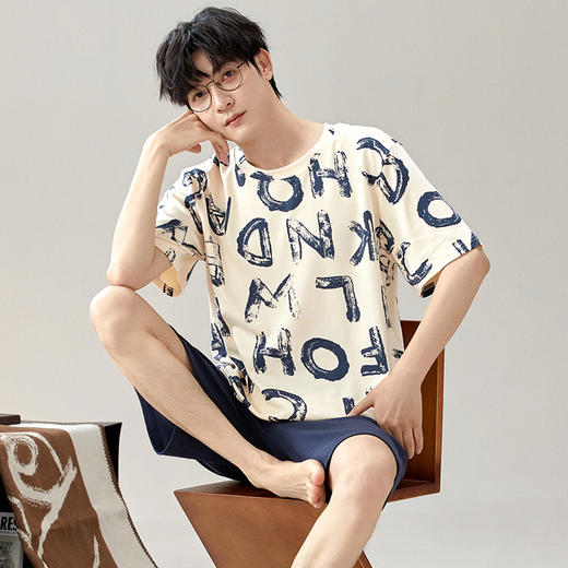 慢醒印花休闲男款家居服-短款 商品图0