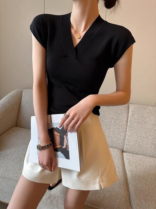 冰丝针织衫打底衫女薄款夏季新款V领时尚气质短袖修身飞飞袖上衣_HLY 商品图4