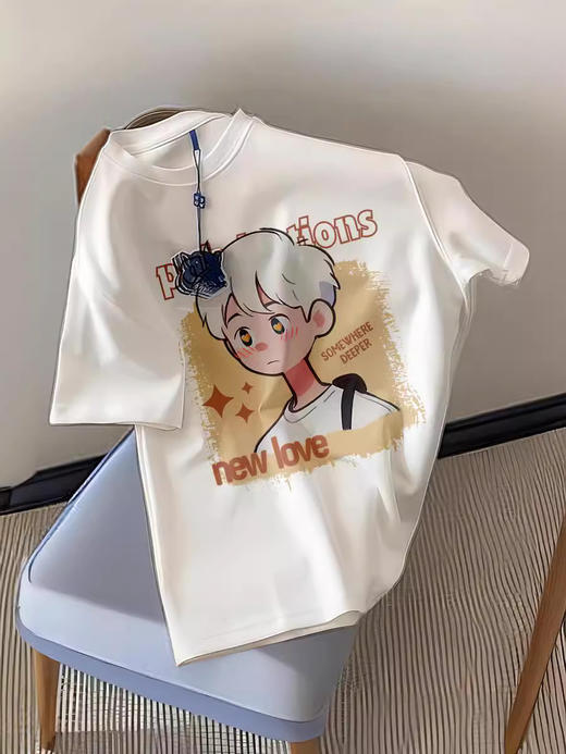 【69.9/任选2件】港风新款重磅纯棉质感短袖t恤女，夏季复古高级感别致漂亮情侣上衣-QQ 商品图4